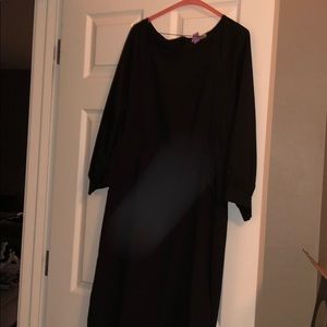 Long sleeve calf length black dress